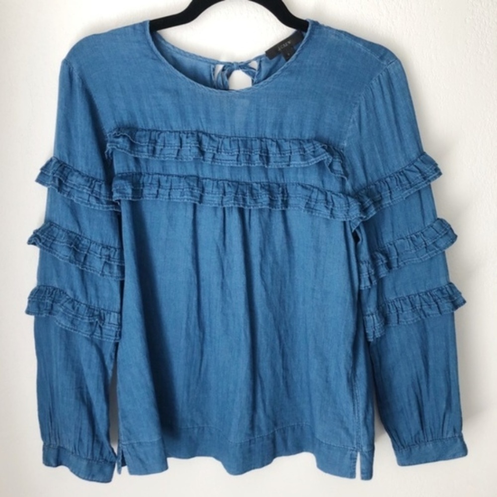 J. Crew Chambray Ruffled Tiered Blouse - size 2